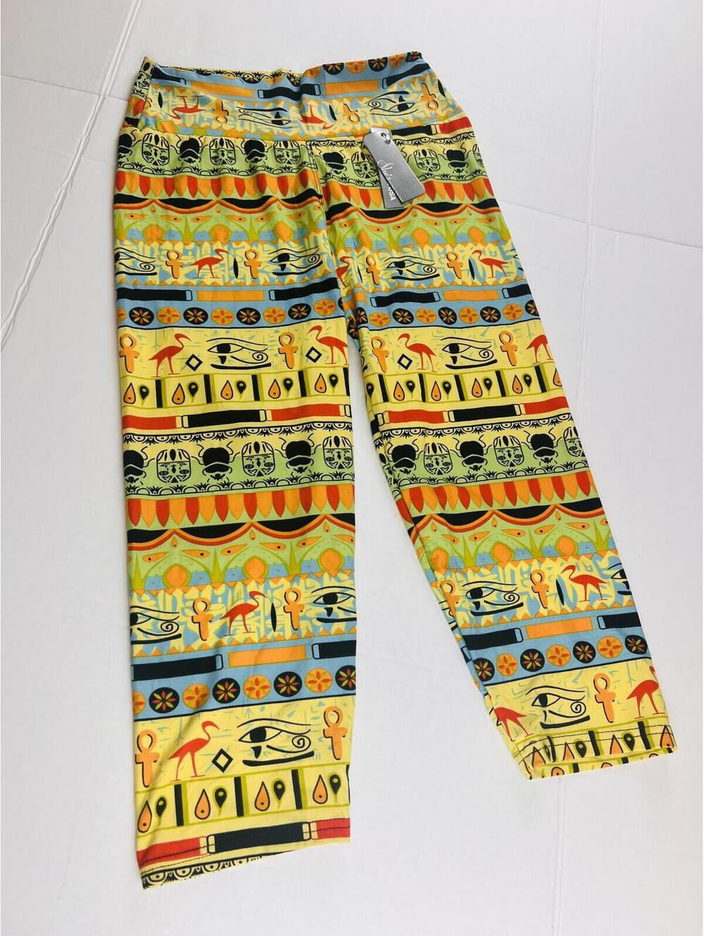 Vibrant Egyptian Maximalist Graphic Print Pants, She's High Fashion NWT Women OS